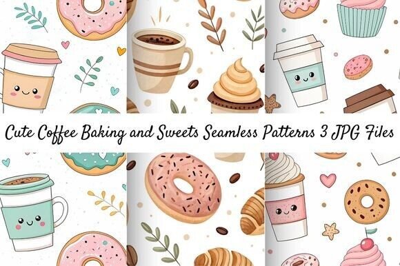 Cute Coffee Sweets Seamless Patterns