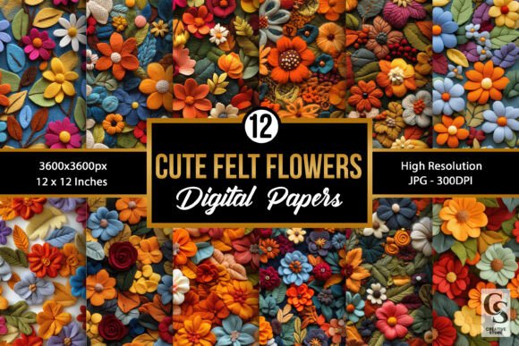Cute Felt Flowers Seamless Patterns
