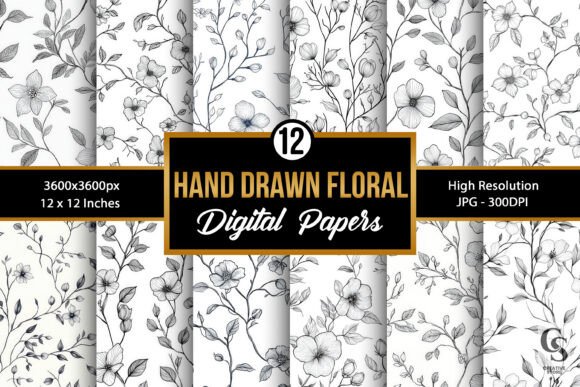 Elevate Your Creative Projects with Delicate Hand Drawn Flowers Patterns