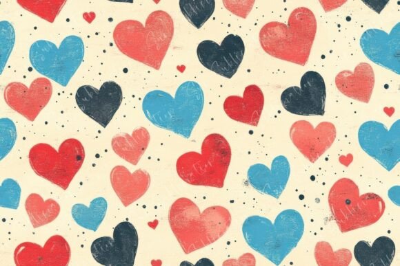 Vibrant Heart Patterns in Blue Seamless